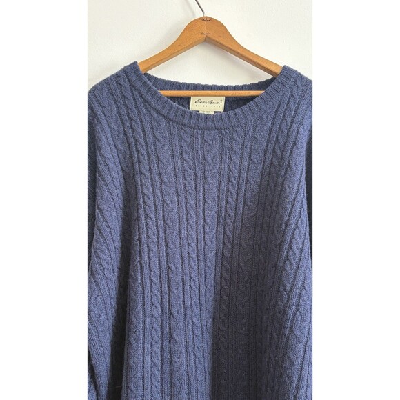 VTG Eddie Bauer Sweater Mens X-Large Navy Cable Knit Wool Grandpa Fisherman 90s - Picture 10 of 16